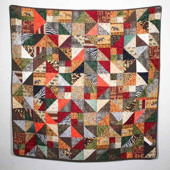 Vintage Y2K Safari Animal Print Quilt Leopard Zebra Whimsigoth Throw Blanket - Picture 3 of 11